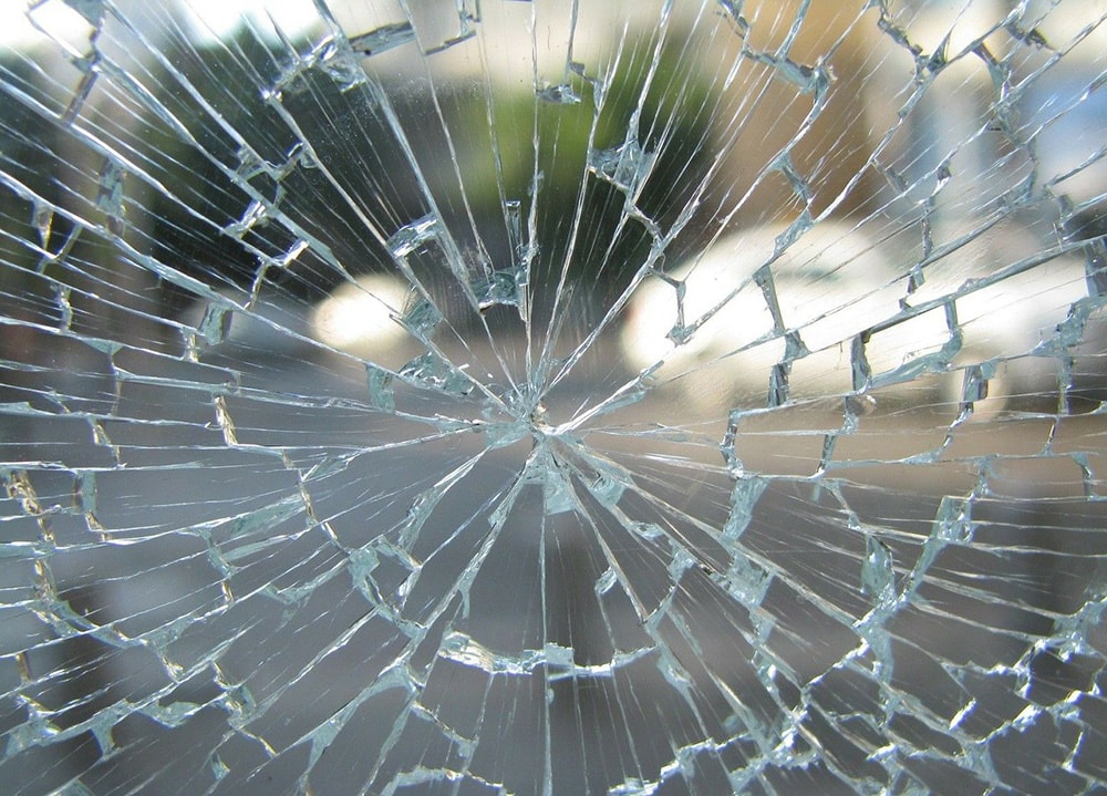 cracked and broken window
