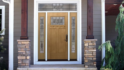 fiberglass wood grain entry door installed