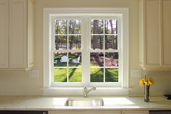 double hung window in a tan kitchen