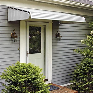 white aluminum door canopy over a rear entry door