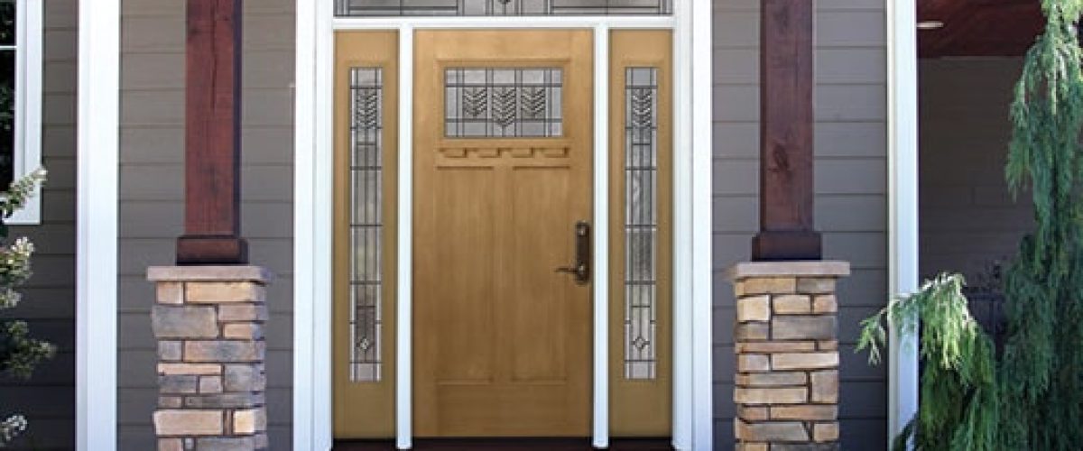 fiberglass wood grain entry door installed