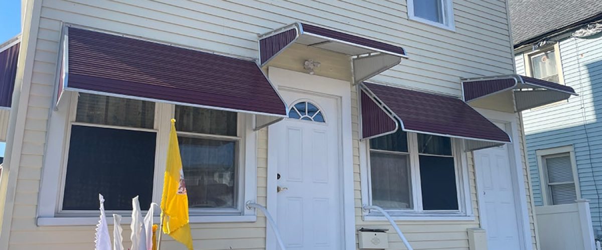 burgundy aluminum door and window awnings