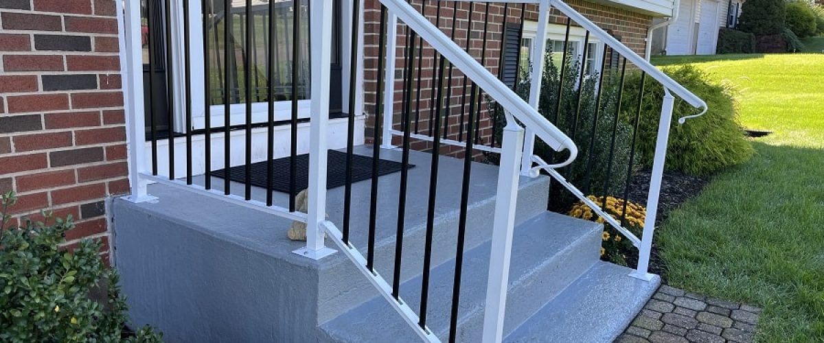 front porch with white aluminum railings