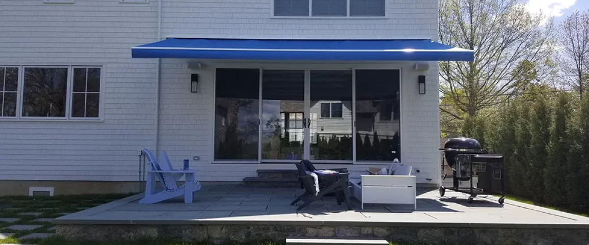 blue retractable awning