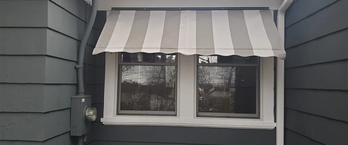 tan and white fabric window canopy